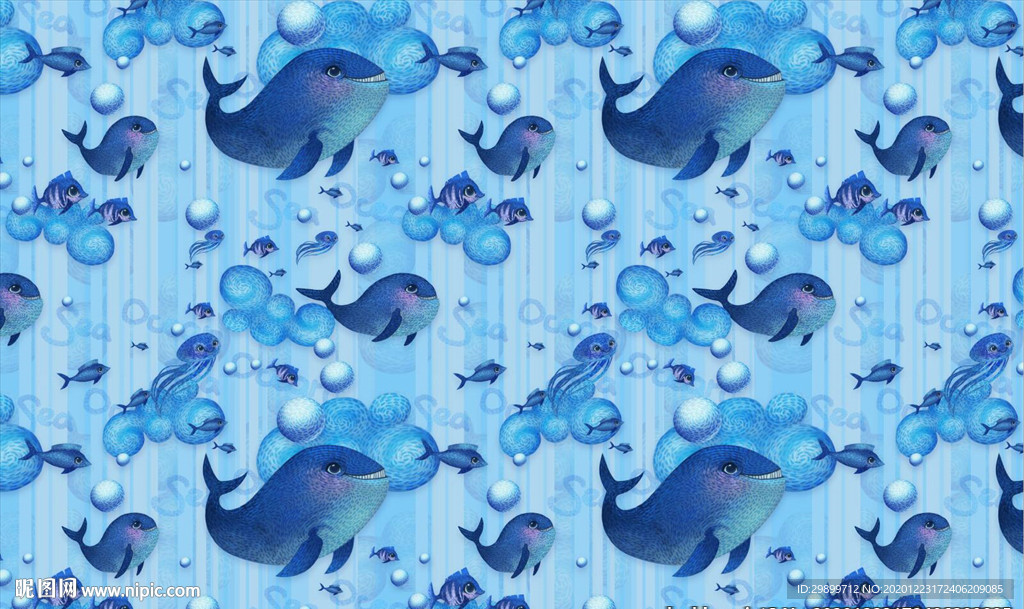 蓝色海豚海洋卡通背景