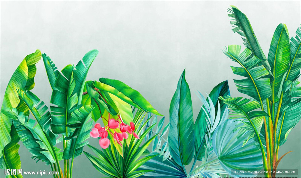 热带植物树叶背景墙