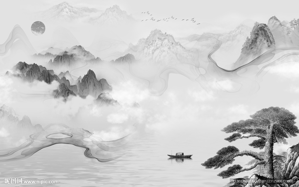 客厅高档灰色山水 TIF分层