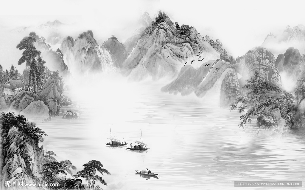 最新高档灰色山水 TIF分层