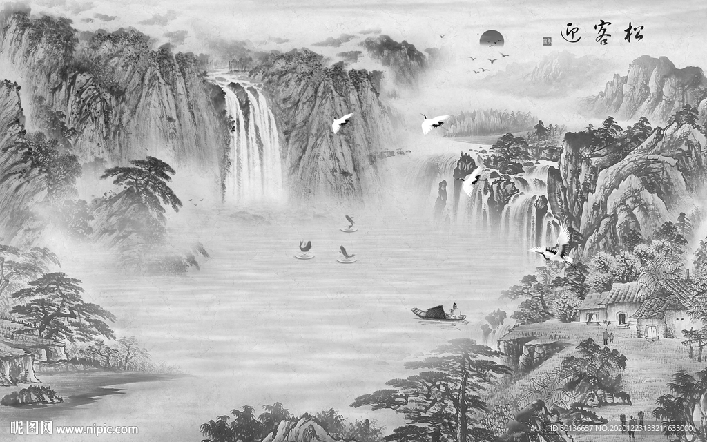 国画高档灰色山水 TIF分层