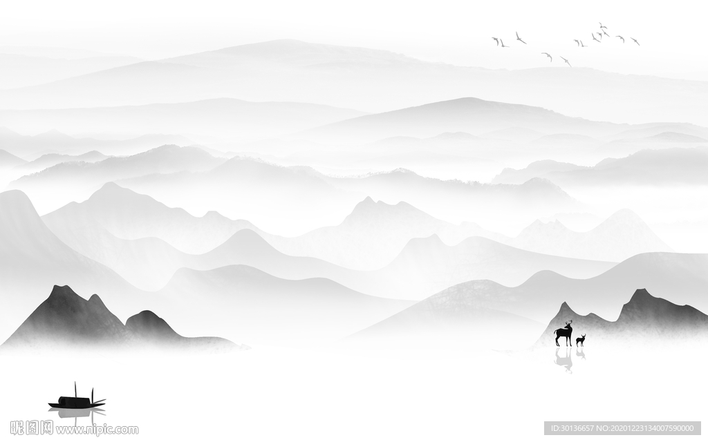 简约高档灰色山水 TIF分层