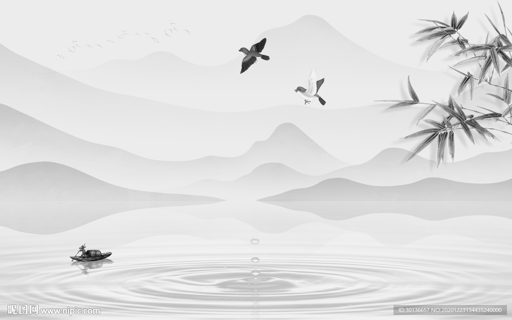 高清 高档灰色山水 TIF分层