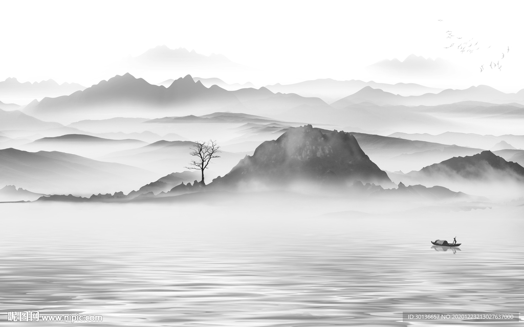 黑白灰色新款山水 TIF分层