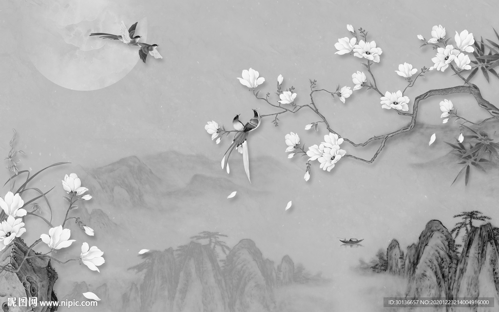 国画灰色新款山水 TIF分层