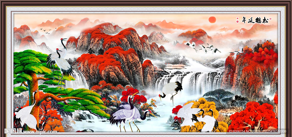 松鹤延年国画松鹤延年图装饰画