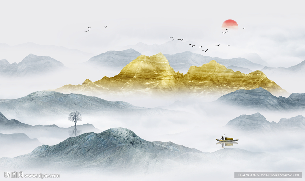 中式水墨山水画