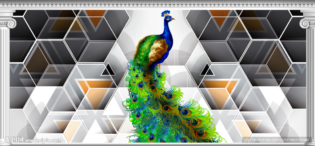 孔雀背景墙