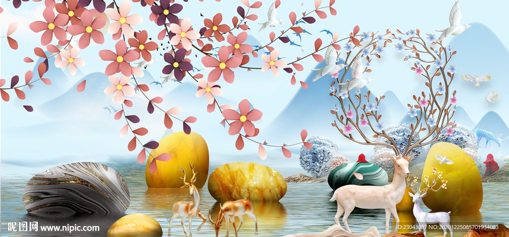 石来运转麋鹿背景墙