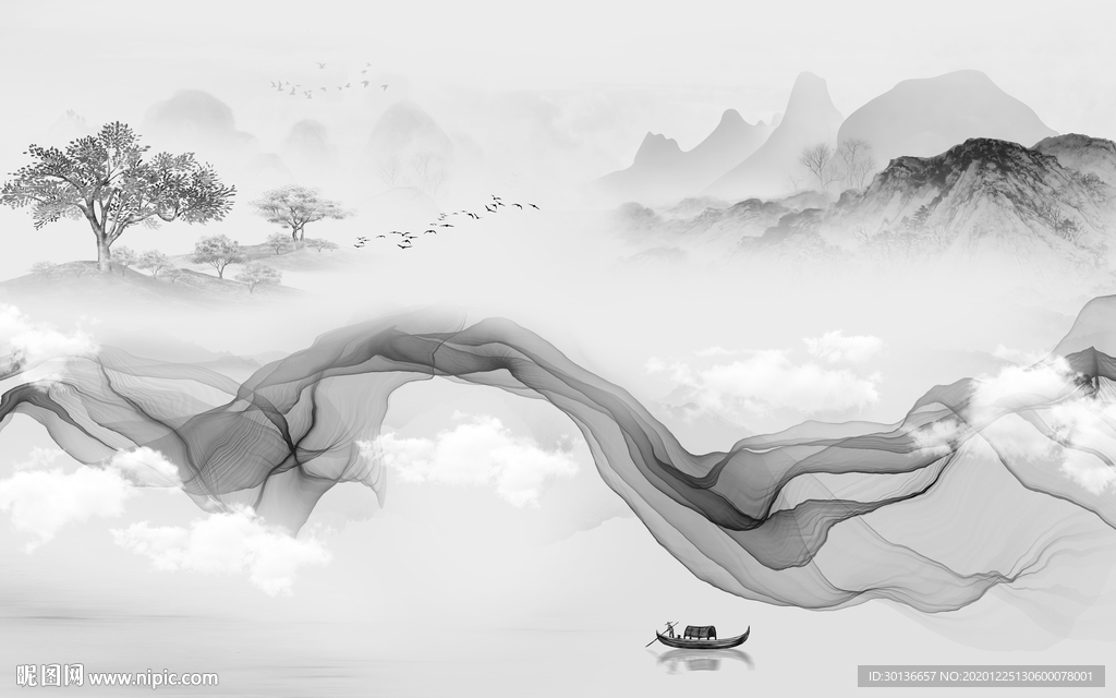 线条灰色别墅山水 TIF分层