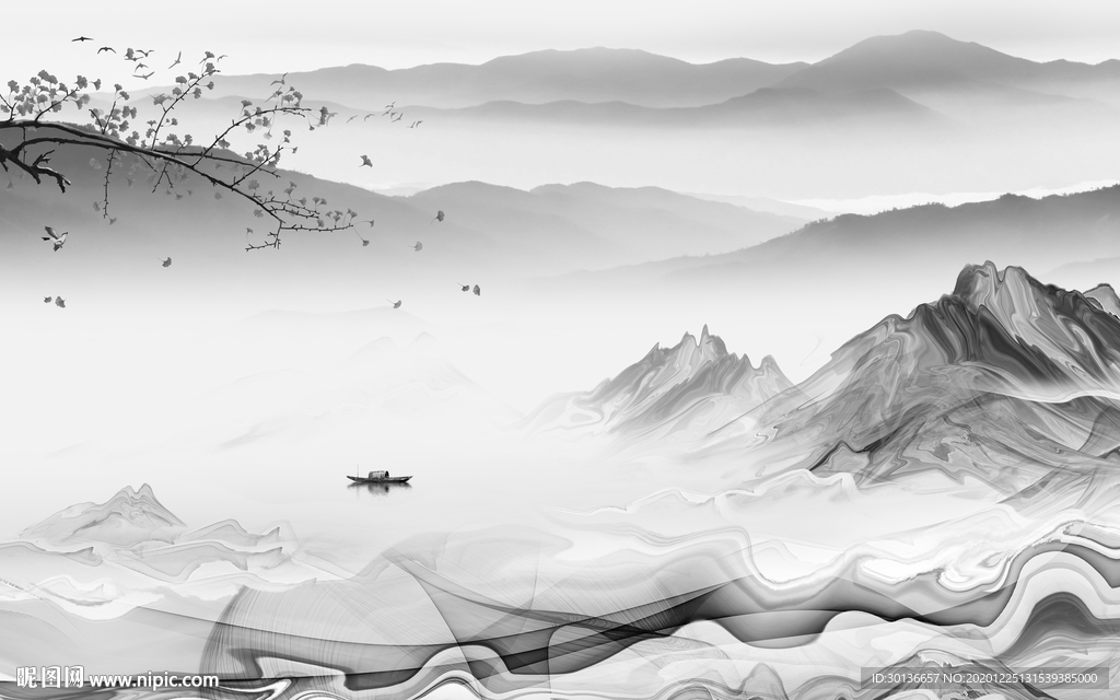 新品灰色别墅山水 TIF分层