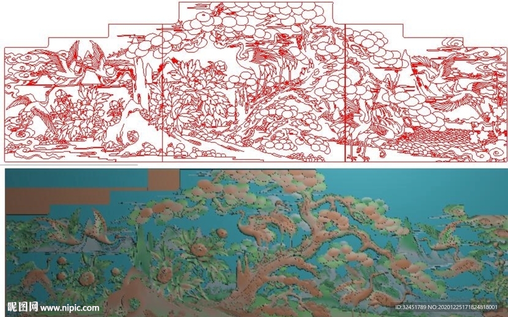 松鹤延年精雕图