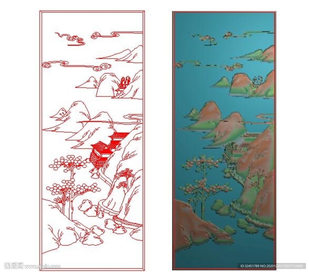 山水精雕 山水图 松树精雕图