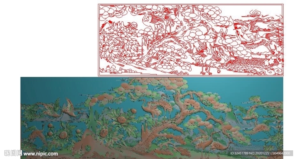 松鹤延年精雕图