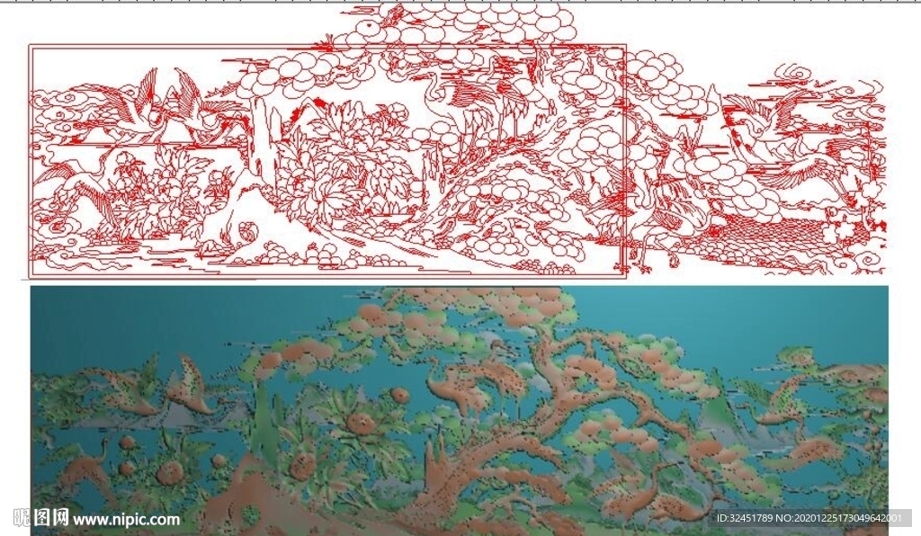 松鹤延年精雕图