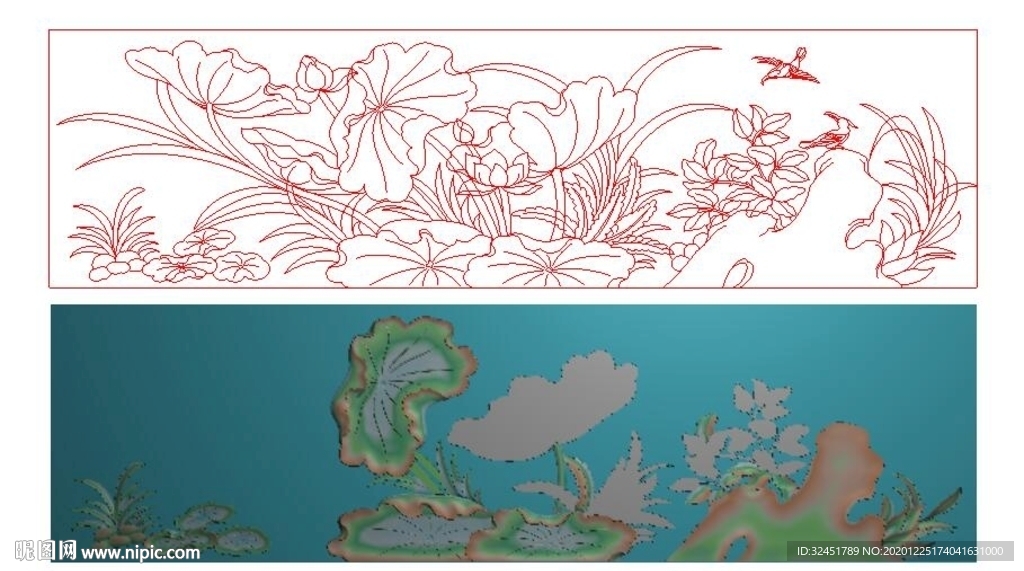 荷花精雕图