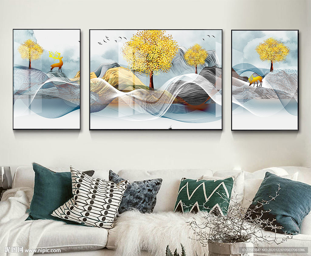 意境山水麋鹿装饰画