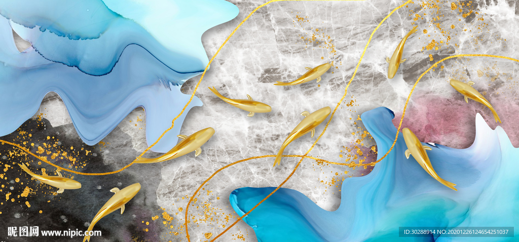 抽象九鱼图晶瓷画