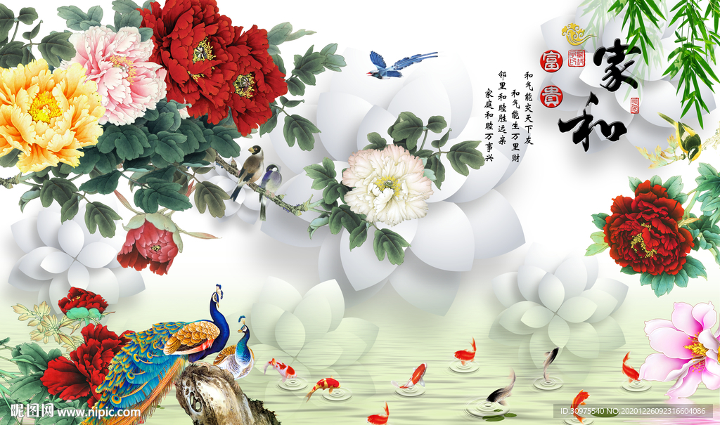 富贵牡丹孔雀背景