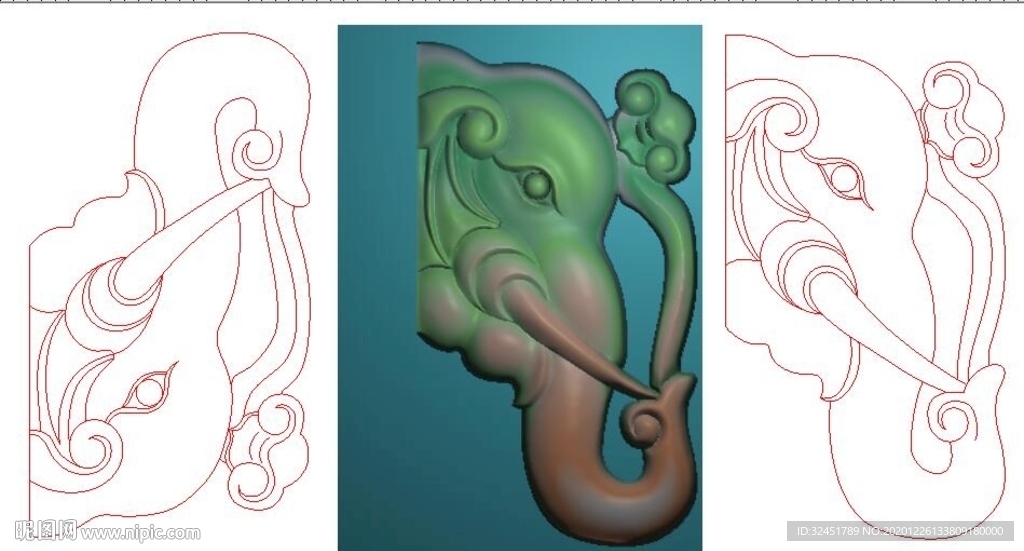 小象头沙发精雕图