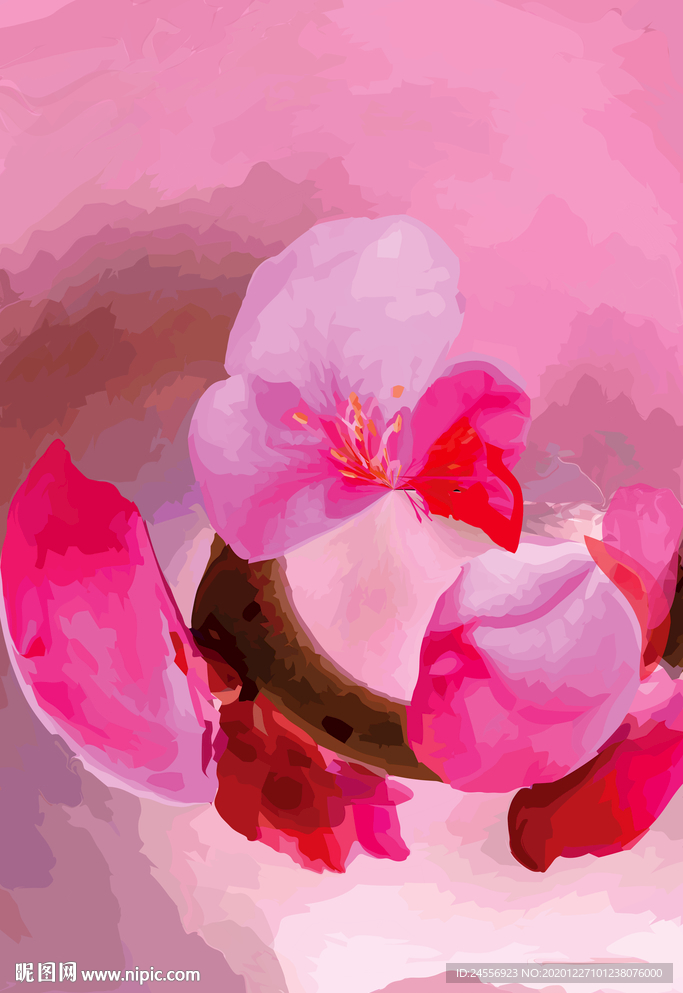 新中式抽象桃花山水画