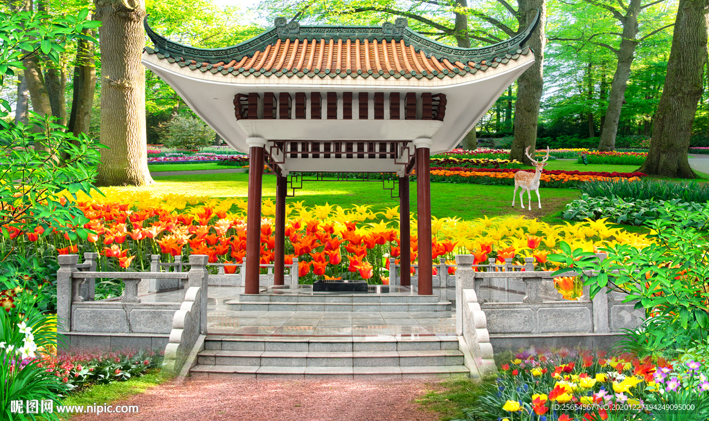 绿色花海森林风景画电视背景墙