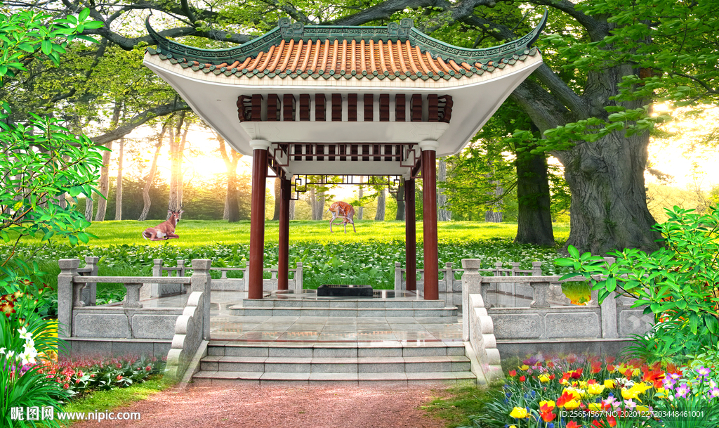 绿色花海森林风景画电视背景墙
