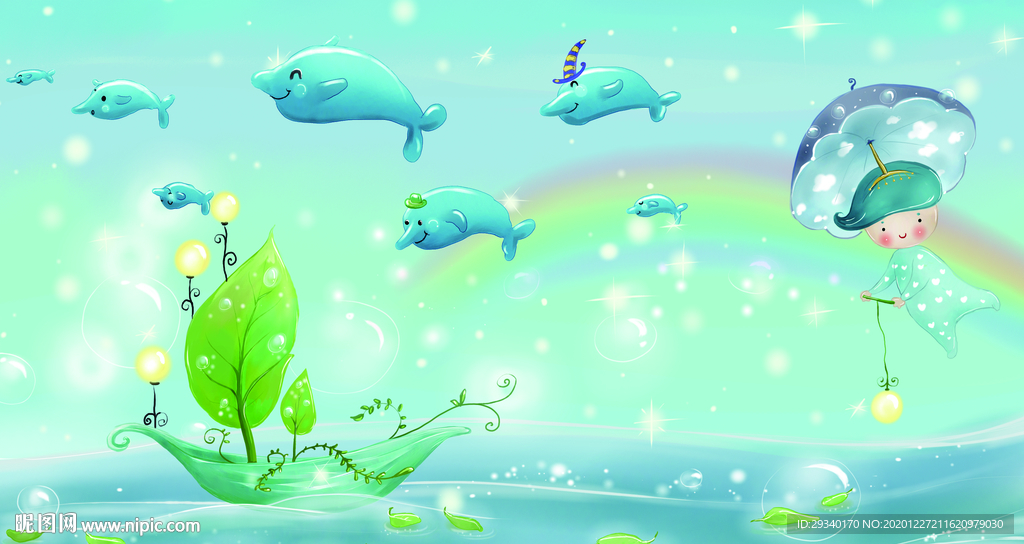 高清梦幻海豚卡通背景