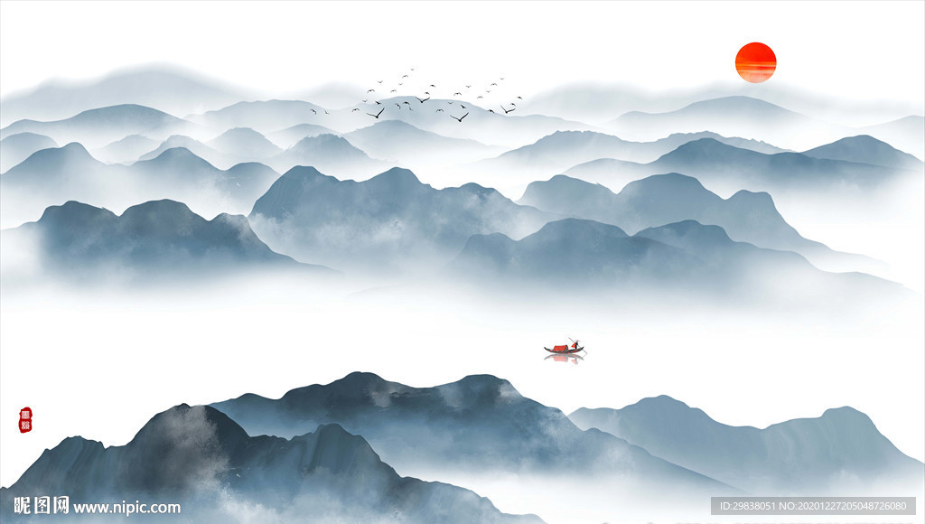 新中式水墨山水画