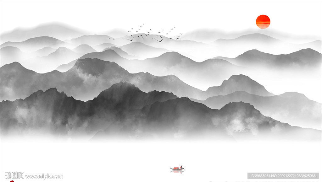 新中式水墨山水画