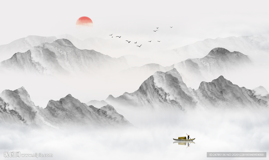 中式水墨山水画