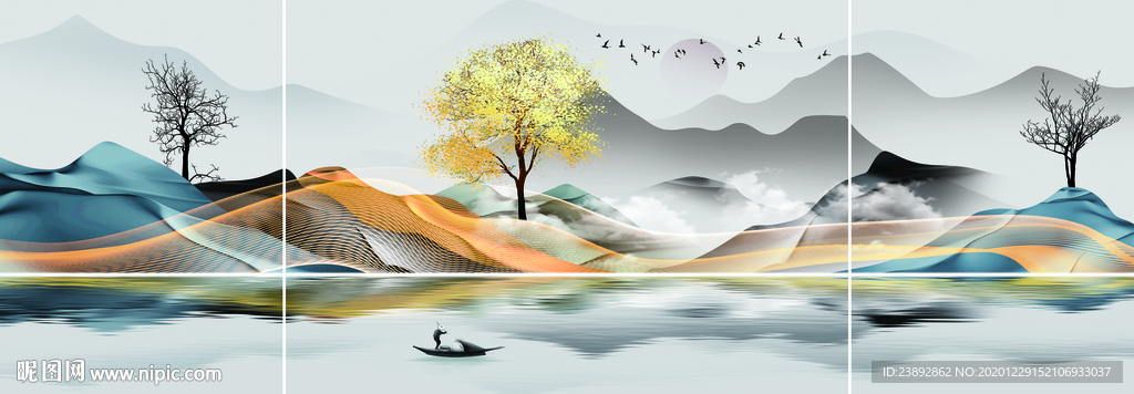 装饰画 山水画 晶瓷画 三联画