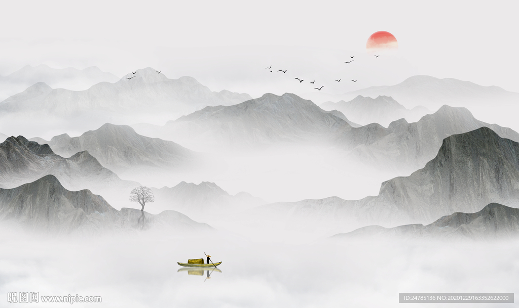 中式水墨山水画
