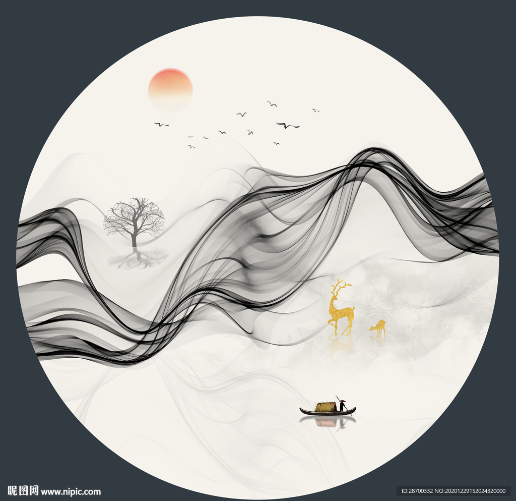 圆形山水装饰画