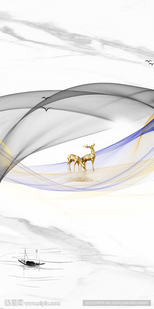 爵士白高档新玄关画 文件分层画