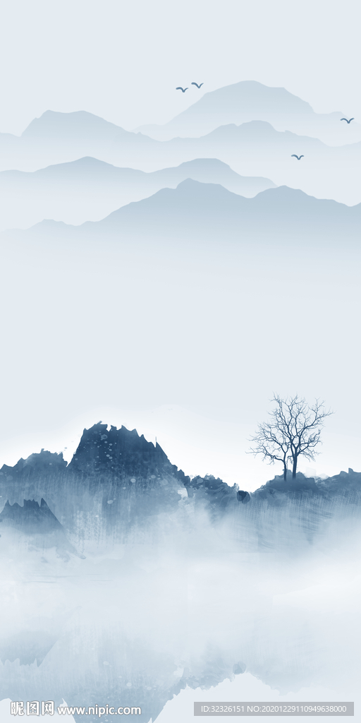 水墨中式新玄关画 TIF分层