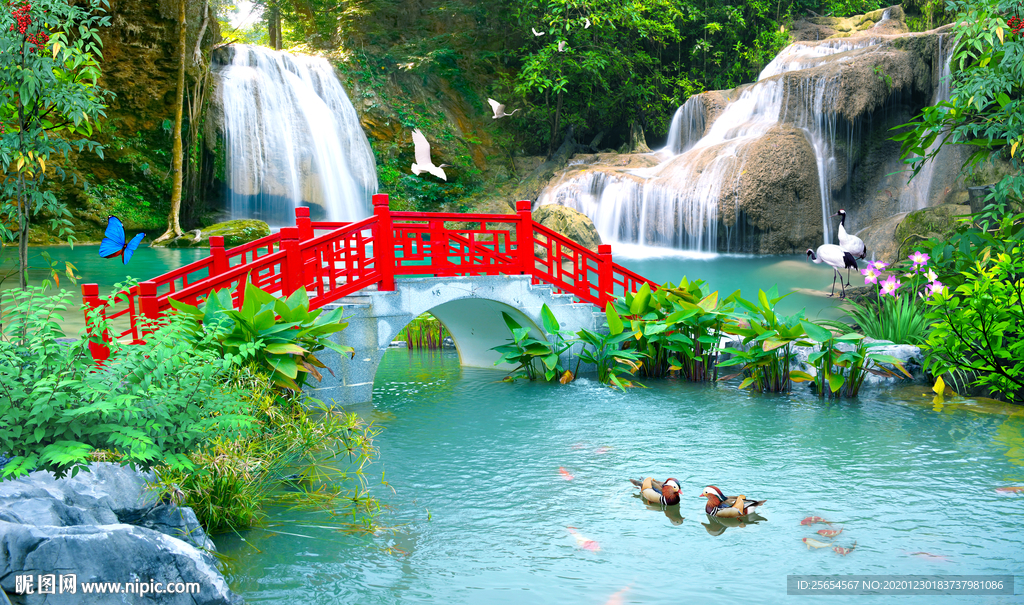 风景画小桥流水背景墙