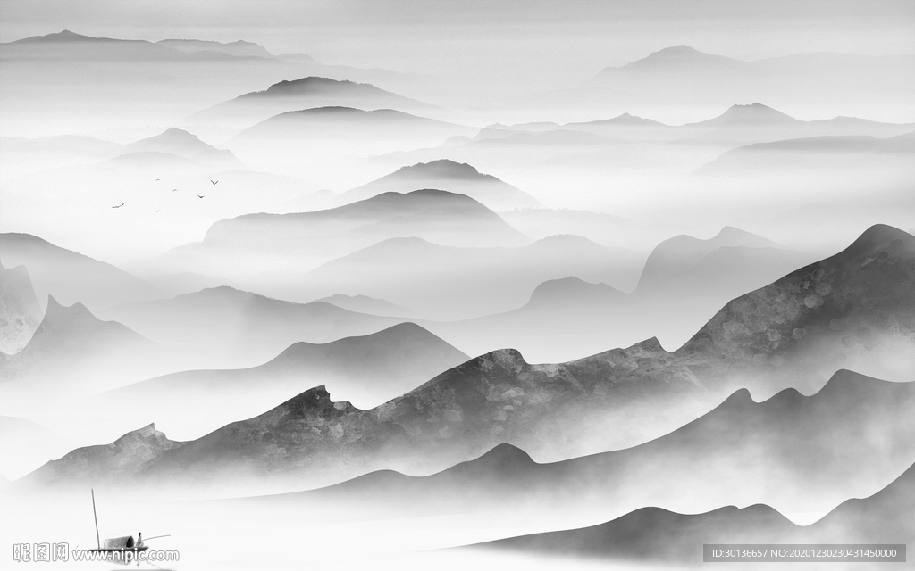 高端灰色中式山水 TIF分层