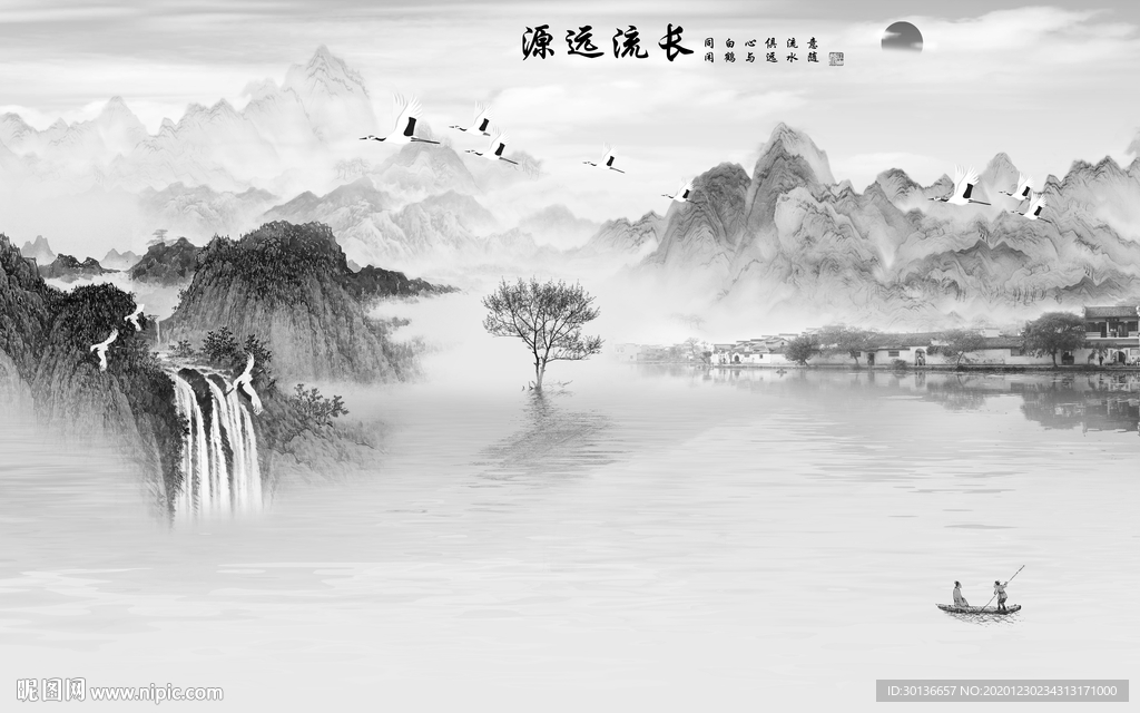 现代灰色中式山水 TIF分层