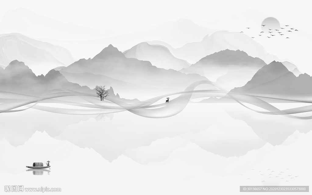 中式意境灰色山水 TIF分层