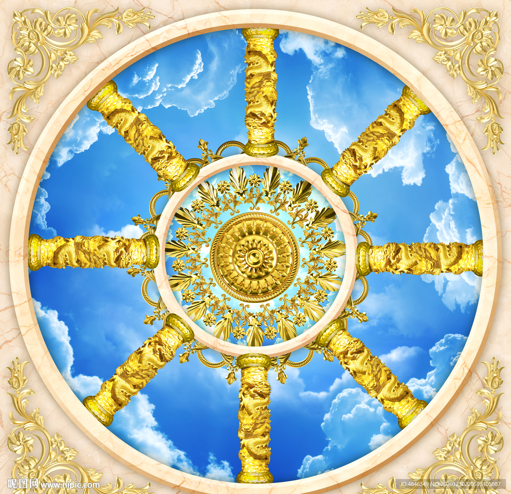 欧式金属花纹天空天顶壁画