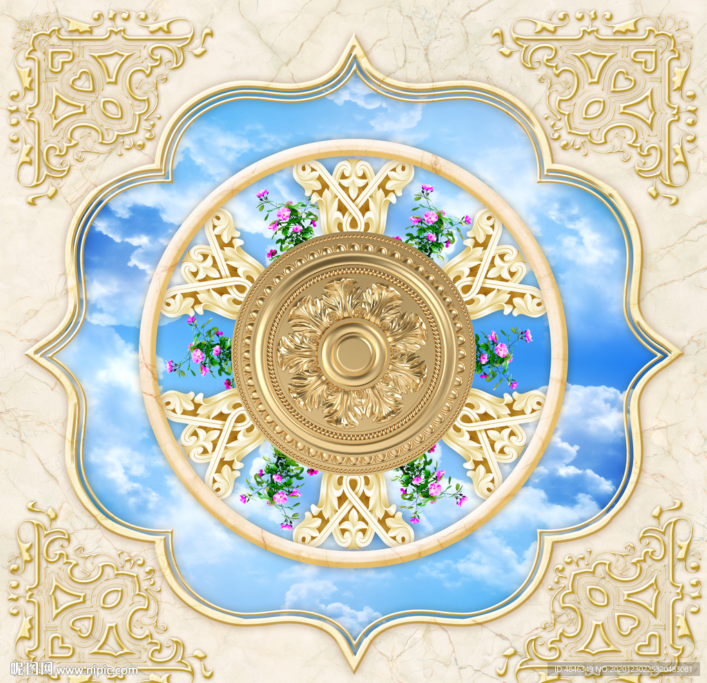 欧式金属花纹天空天顶壁画