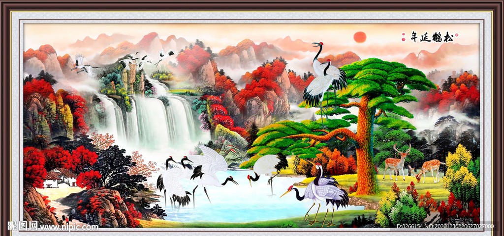 松鹤延年国画松鹤延年图大厅画