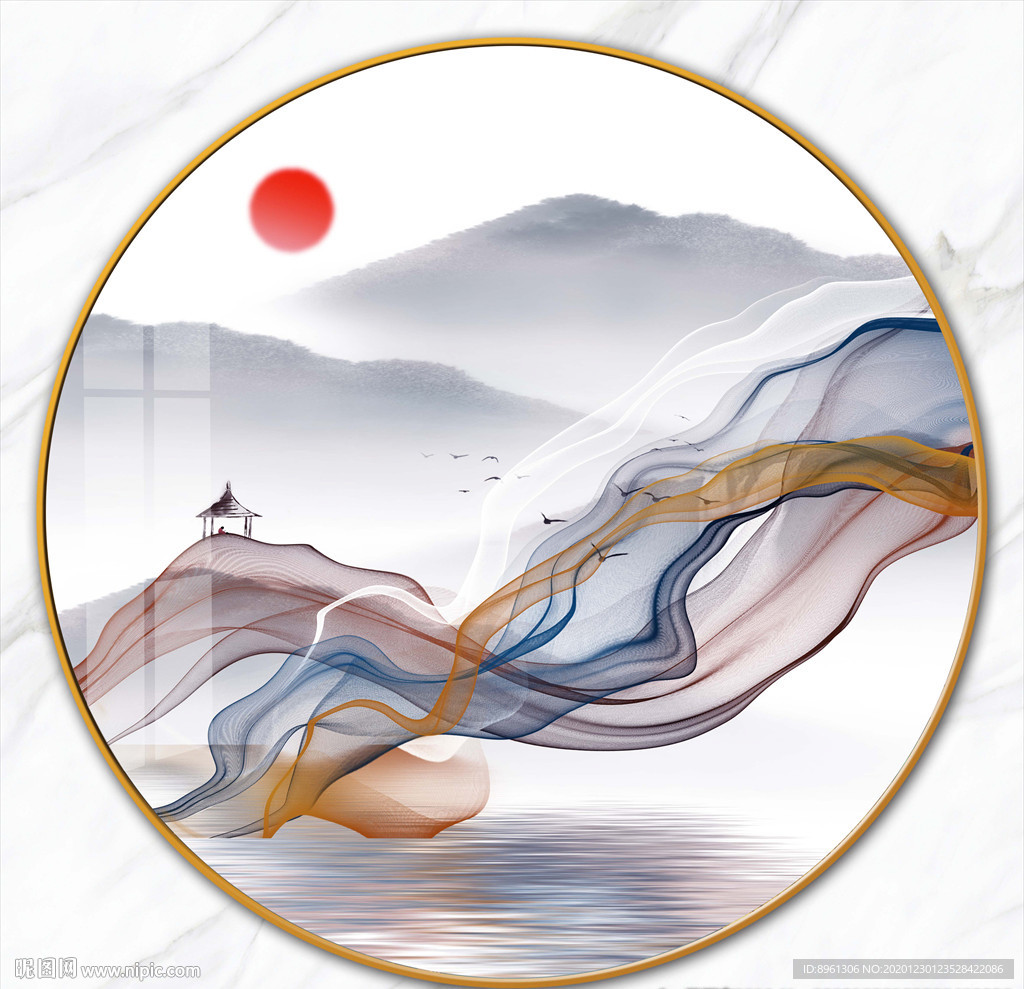 山水线条玄关装饰