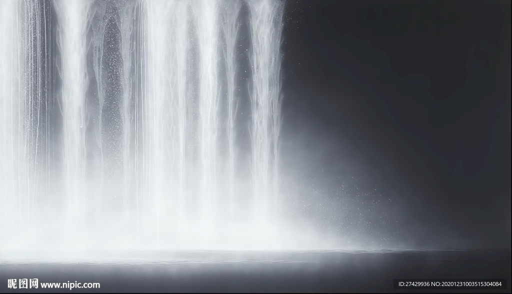 瀑布流水生财高清壁画装饰画