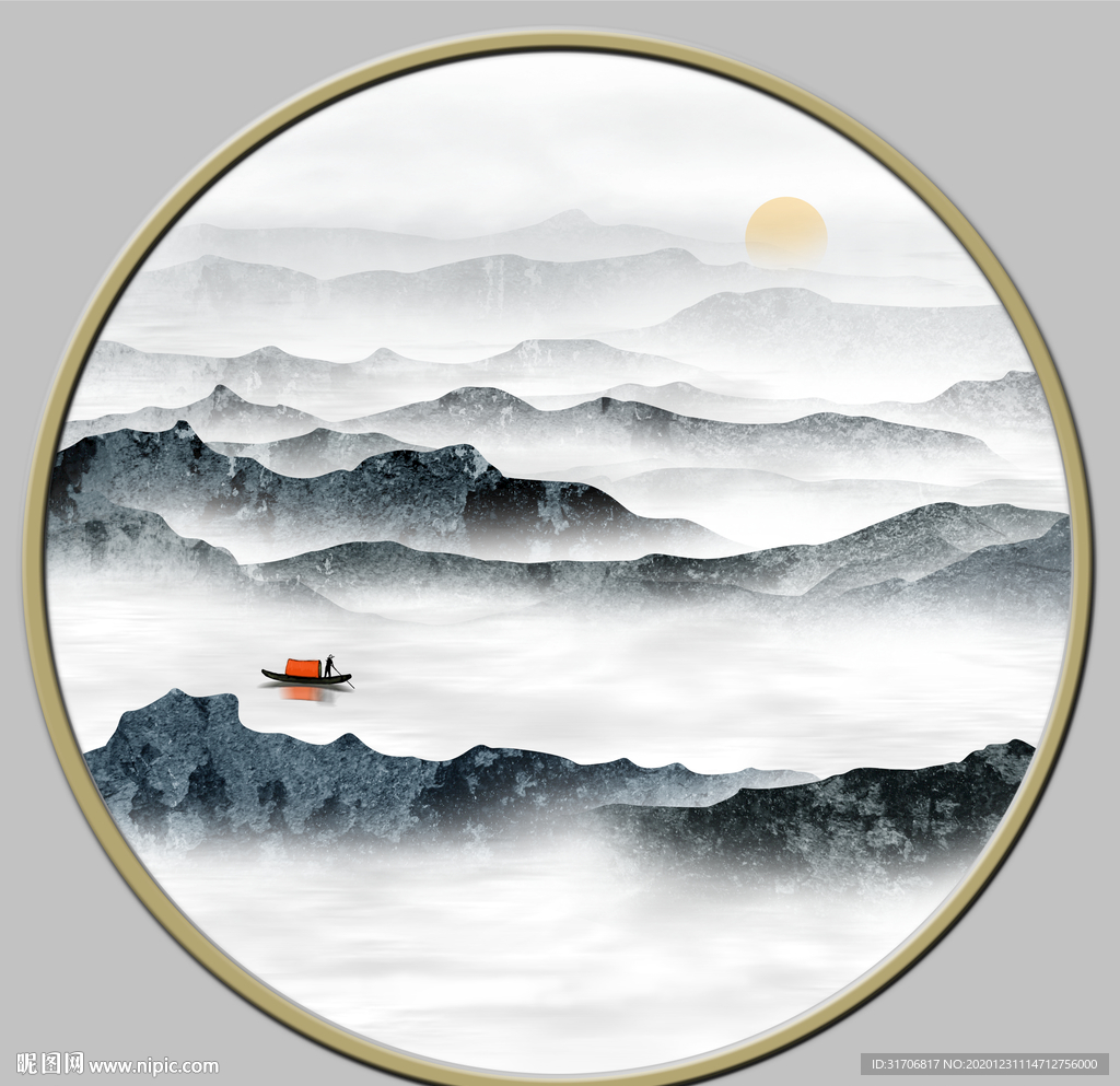 圆形山水画