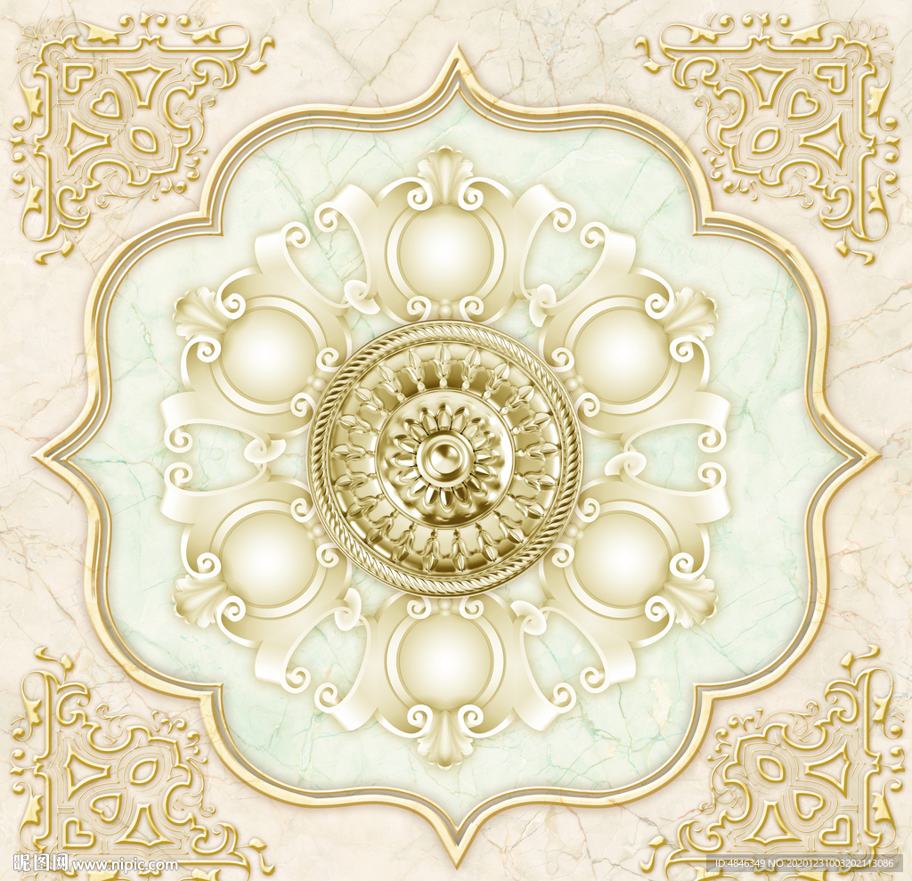 欧式金属花纹天空天顶壁画