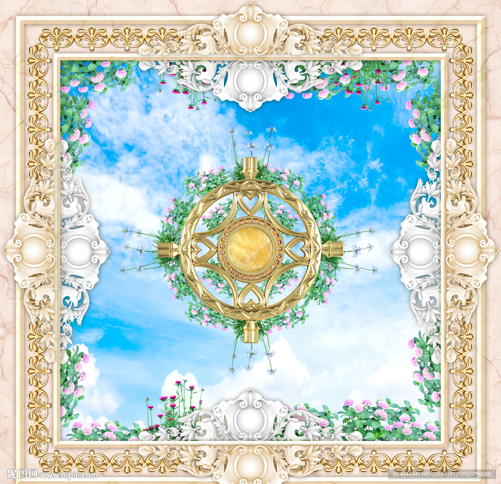 欧式金属花纹天空天顶壁画