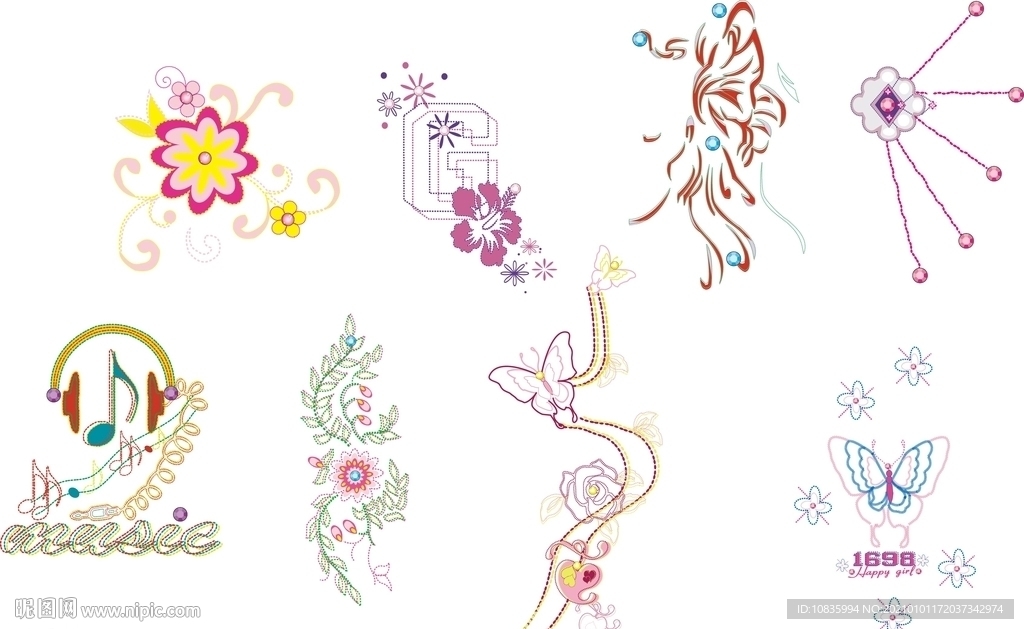 绣花 花朵 可爱 蝴蝶  烫钻