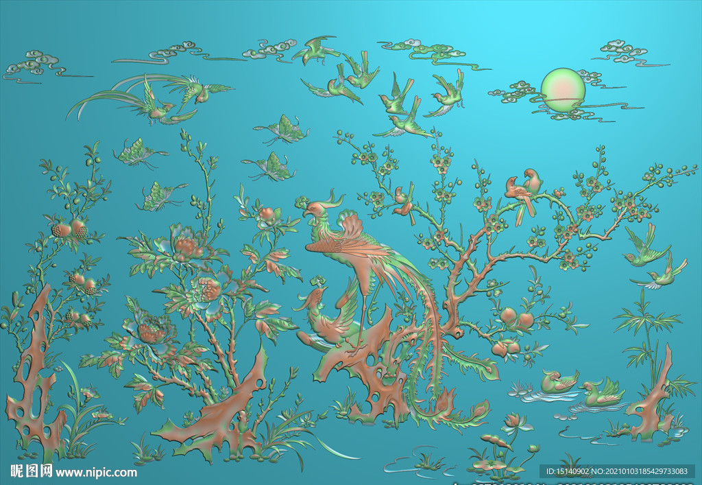 中式花鸟山水